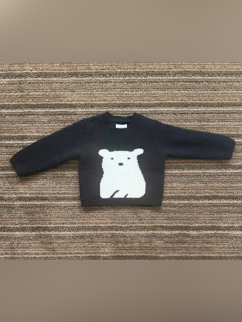 Rise Little Earthling Unisex Baby Black Knit Sweater with White Bear Motif
